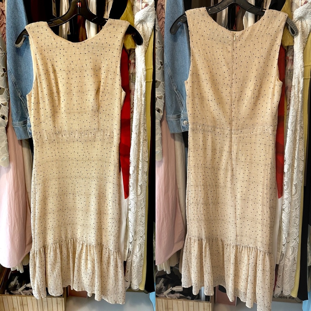Anthropologie Beige Midi Dress with Subtle Dot Detail